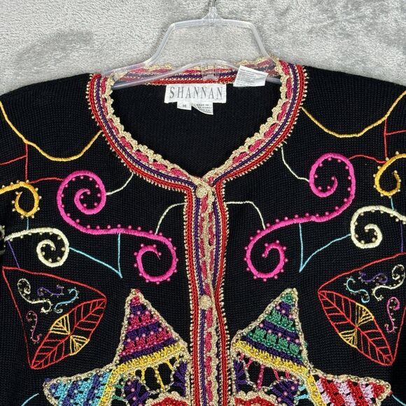 Shannan Sweater Womens Medium Black Multi Cardigan Embroidered Beaded Vintage - Picture 4 of 9